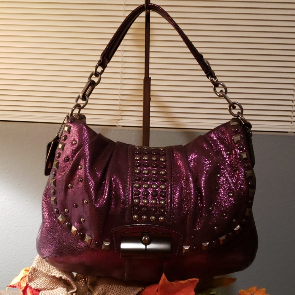Coach Studded Kristin Hobo 15358 Metallic Plum